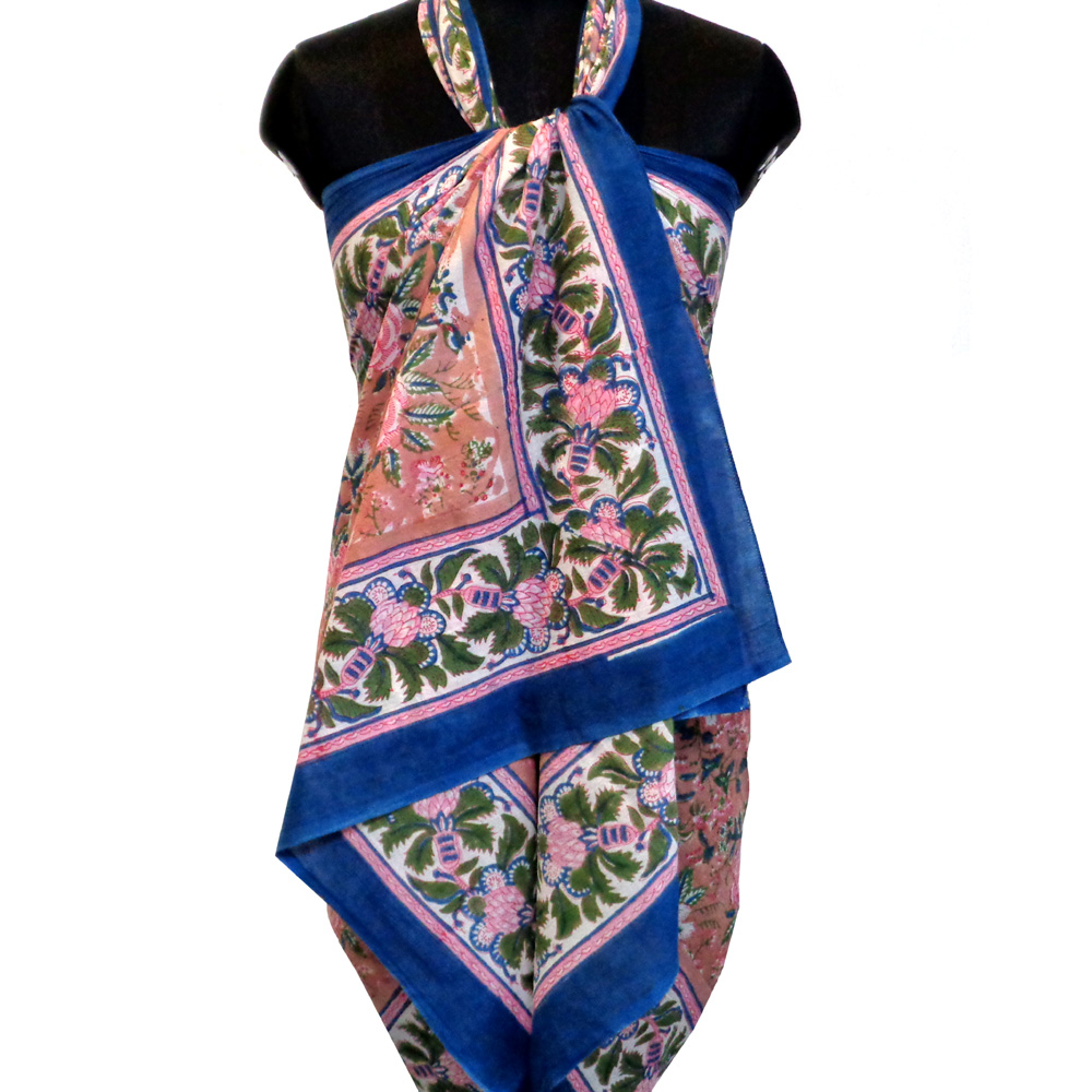 Beach Wrap Sarong Womens Swimwear Wraparound Pareo Soft Cotton Hand Block Printed Misty Rose Gud 202873