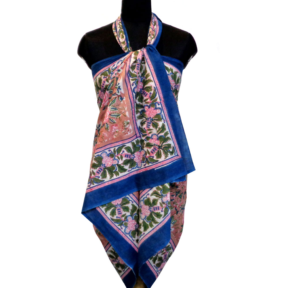 Beach Wrap Sarong Womens Swimwear Wraparound Pareo Soft Cotton Hand Block Printed Misty Rose Gud 202873