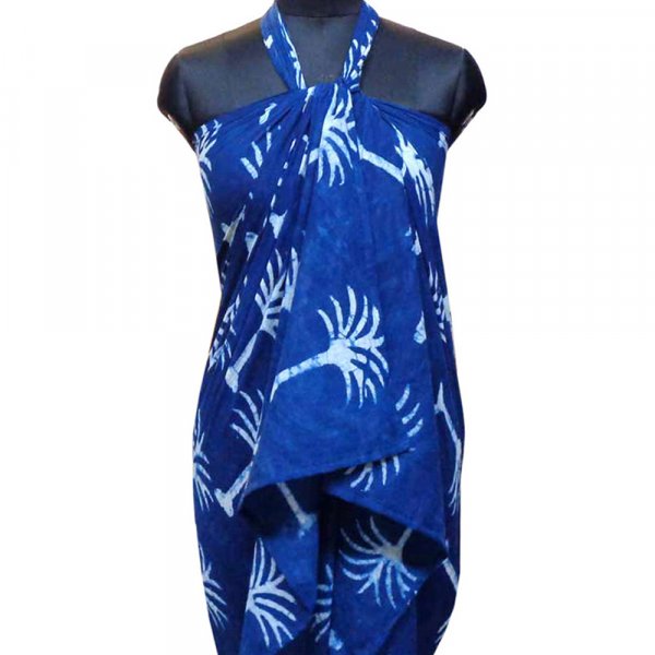 Image of Beach Wrap Sarong Women's Swimwear Wraparound Pareo Soft Cotton Hand Block Printed | Palm Tree White On Blue 203859
