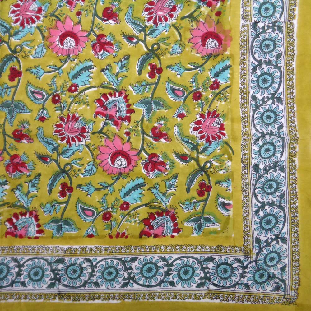 Beach Wrap Sarong Womens Swimwear Wraparound Pareo Soft Cotton Hand Block Printed Phuljhari Olive Gud 103487