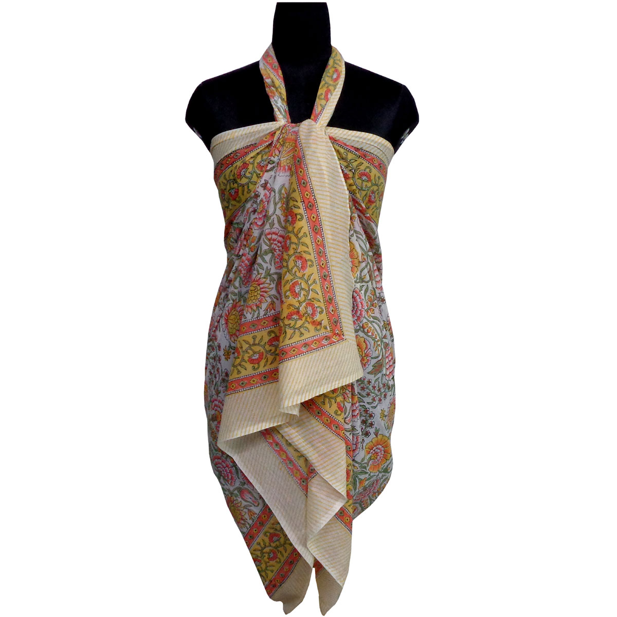 Beach Wrap Sarong Womens Swimwear Wraparound Pareo Soft Cotton Hand Block Printed  Reshma Sea Green Open 203253