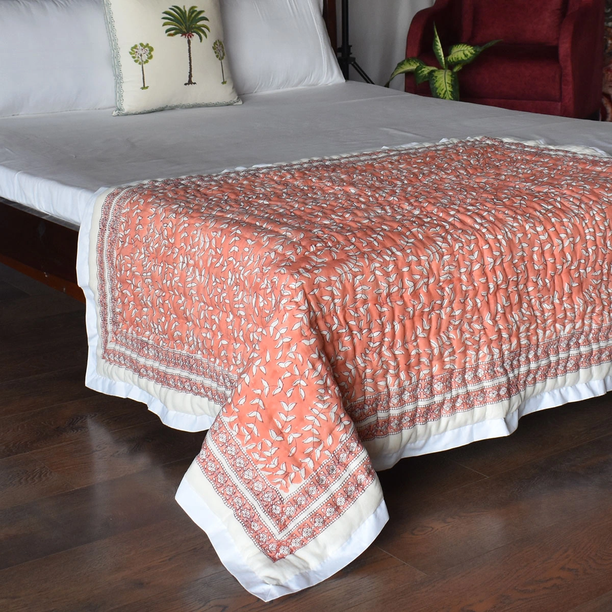 Hand Block Printed Baby Quilt Jaipur Razai Harmony Peach Fill 260415
