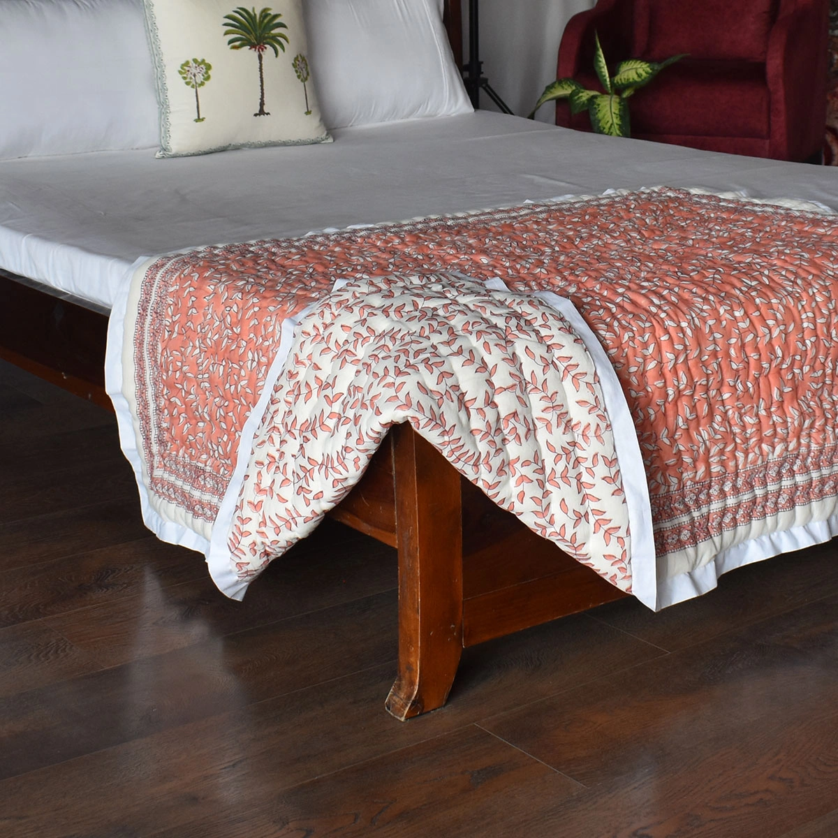 Hand Block Printed Baby Quilt Jaipur Razai Harmony Peach Fill 260415