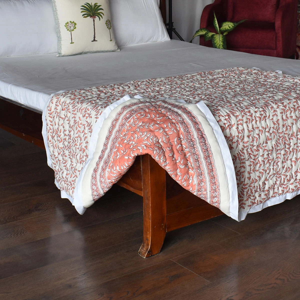 Hand Block Printed Baby Quilt Jaipur Razai Harmony Peach Fill 260415
