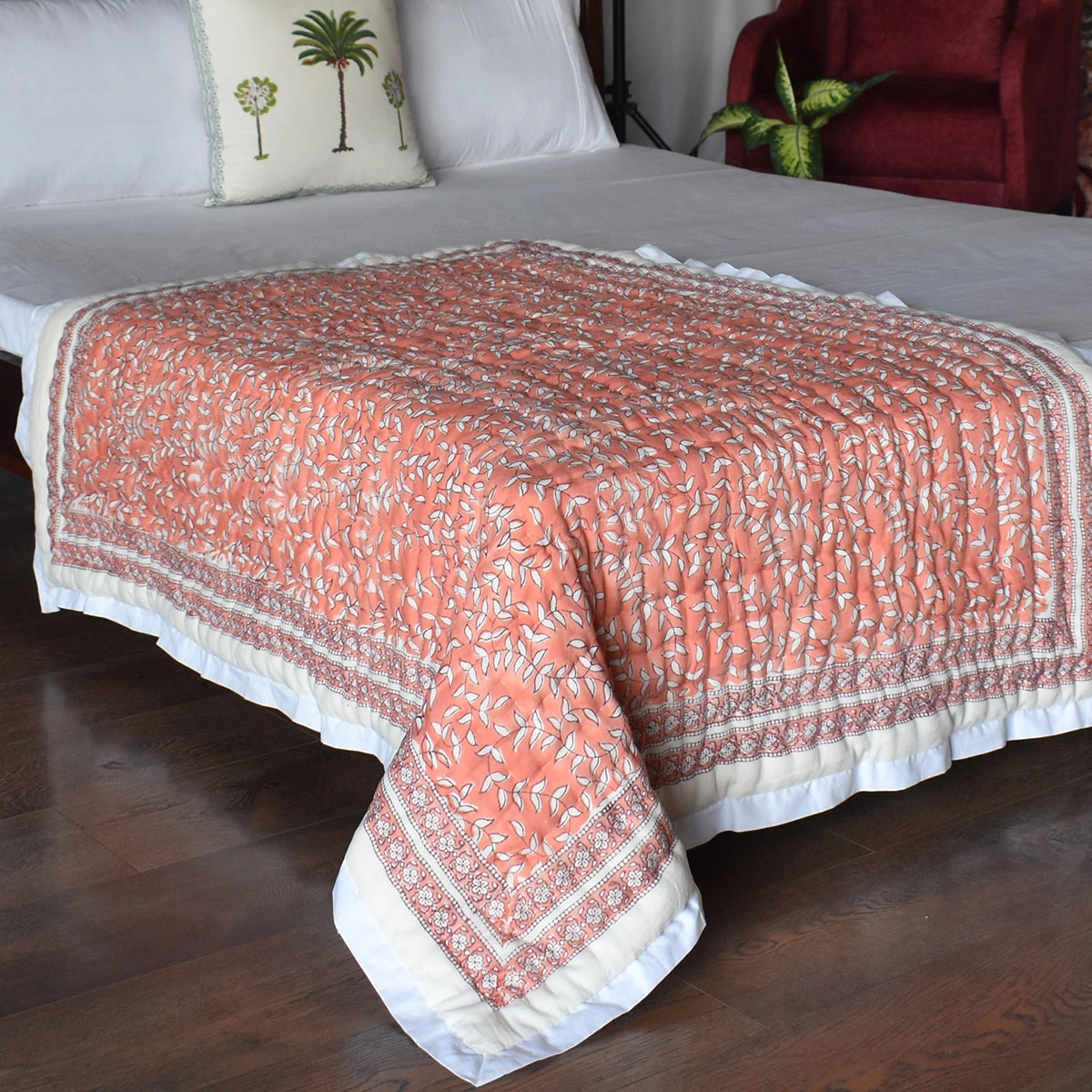 Hand Block Printed Baby Quilt Jaipur Razai Harmony Peach Fill 260415