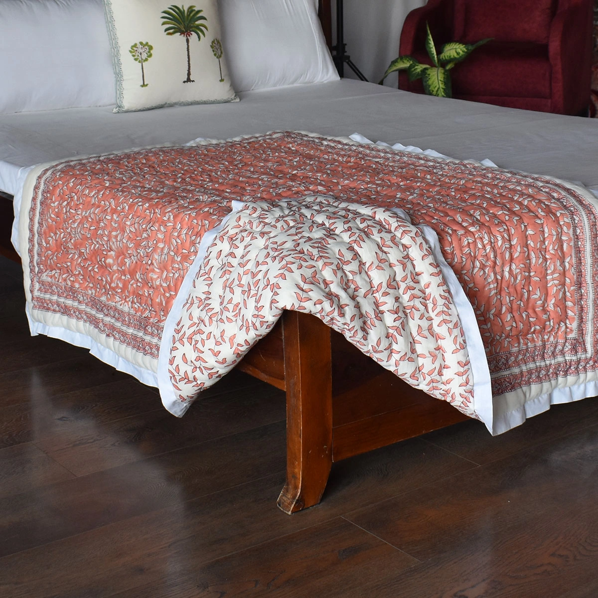 Hand Block Printed Baby Quilt Jaipur Razai Harmony Peach Fill 260415
