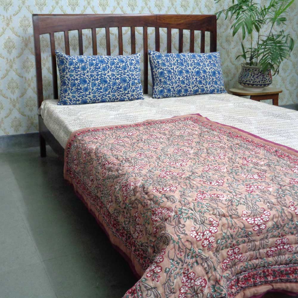 Baby Quilt for Toddler Hand Block Printed Raat Ki Rani Gud 102983