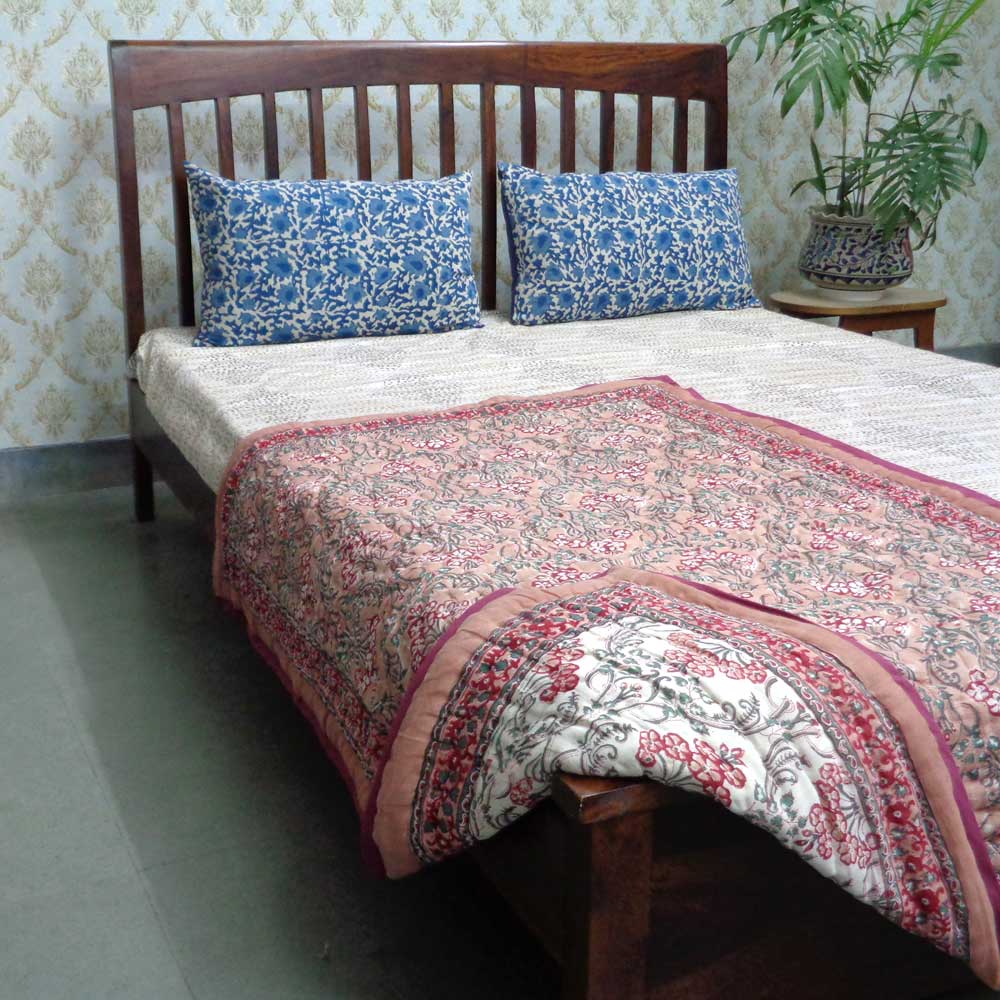 Baby Quilt for Toddler Hand Block Printed Raat Ki Rani Gud 102983