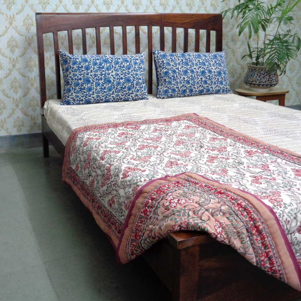 Baby Quilt for Toddler Hand Block Printed Raat Ki Rani Gud 102983