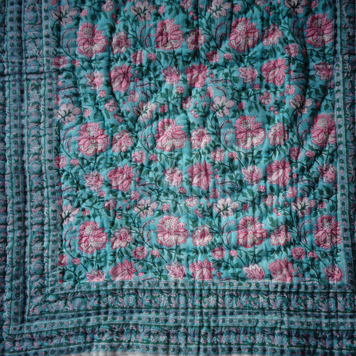 Hand Block Printed Baby Quilt Jaipur Razai Mohini Green Gud 620605