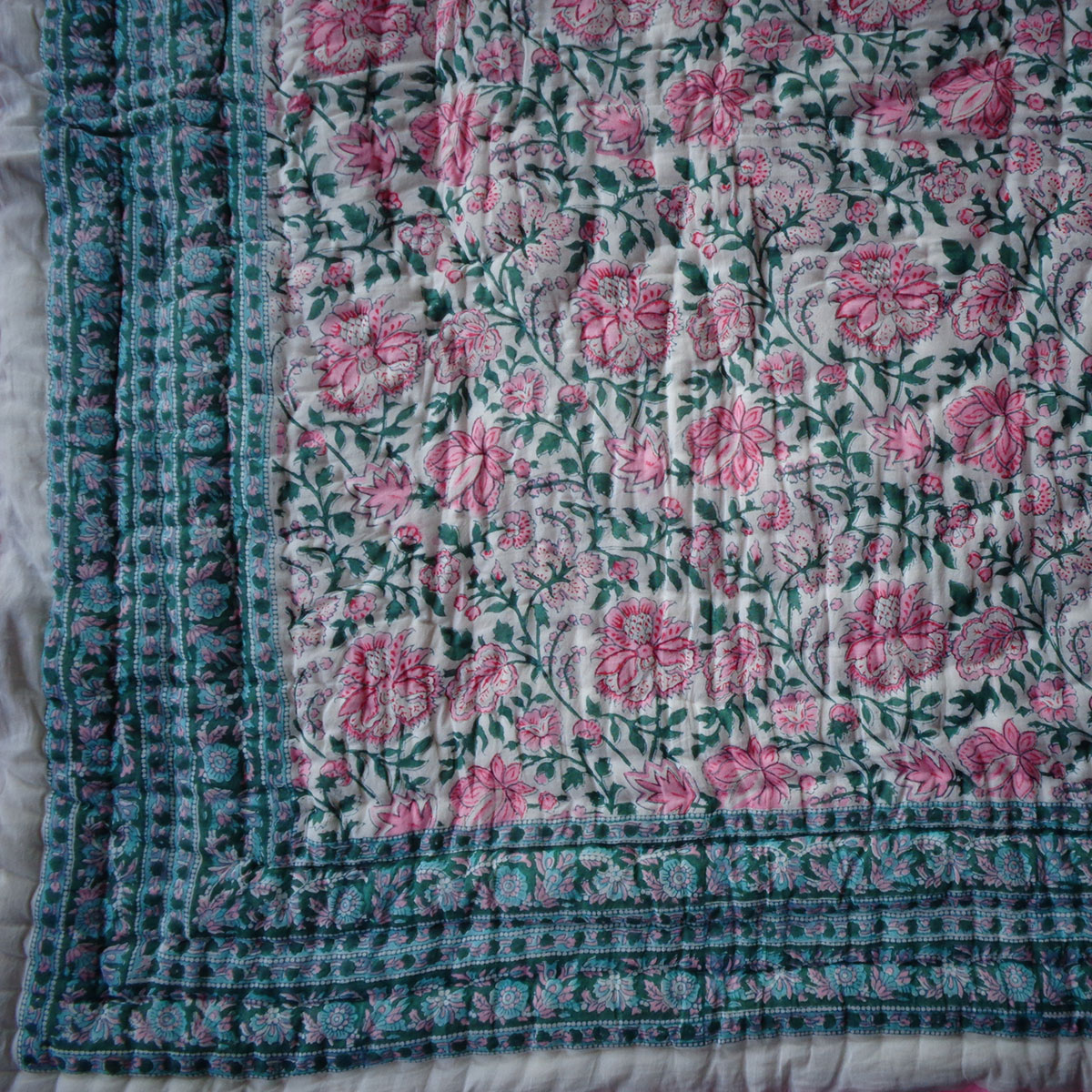 Hand Block Printed Baby Quilt Jaipur Razai Mohini Green Gud 620605