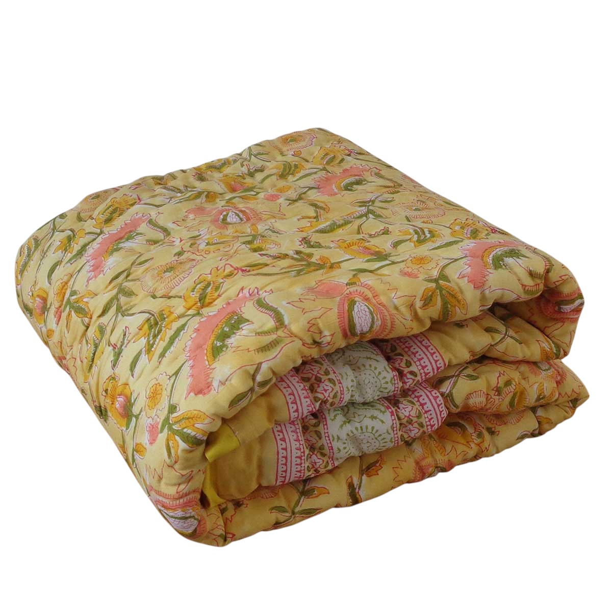 Hand Block Printed Baby Quilt Jaipur Razai  August Yellow 906211