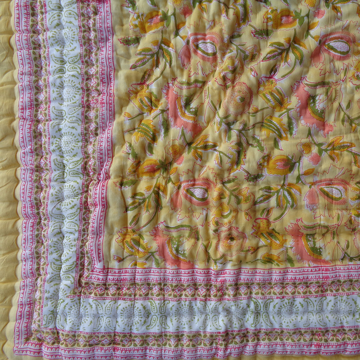 Hand Block Printed Baby Quilt Jaipur Razai  August Yellow 906211