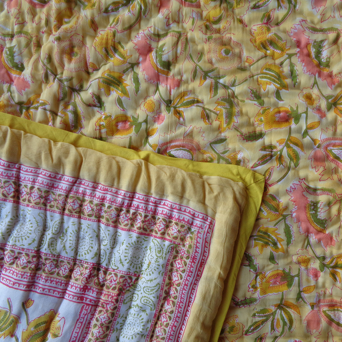 Hand Block Printed Baby Quilt Jaipur Razai  August Yellow 906211