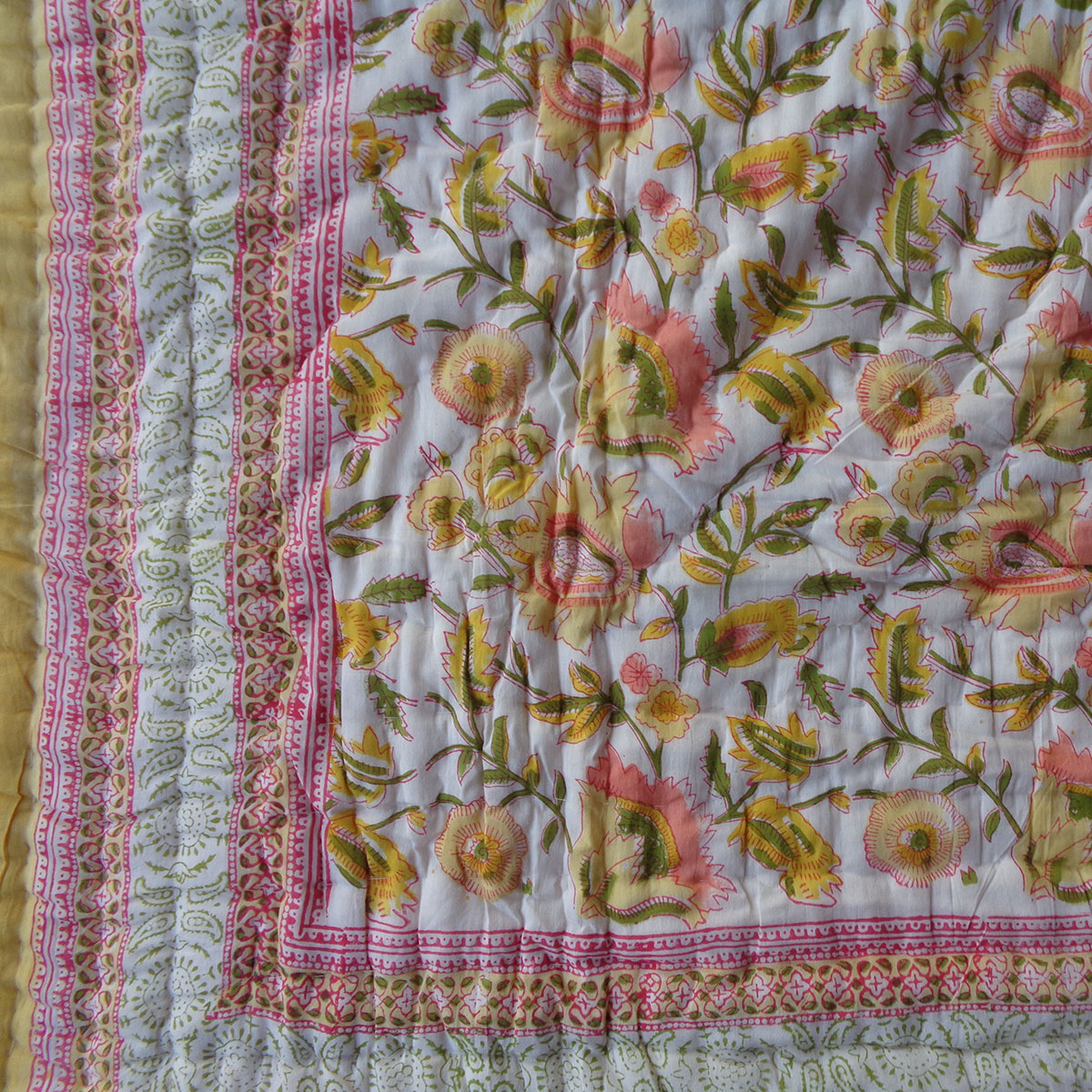 Hand Block Printed Baby Quilt Jaipur Razai  August Yellow 906211