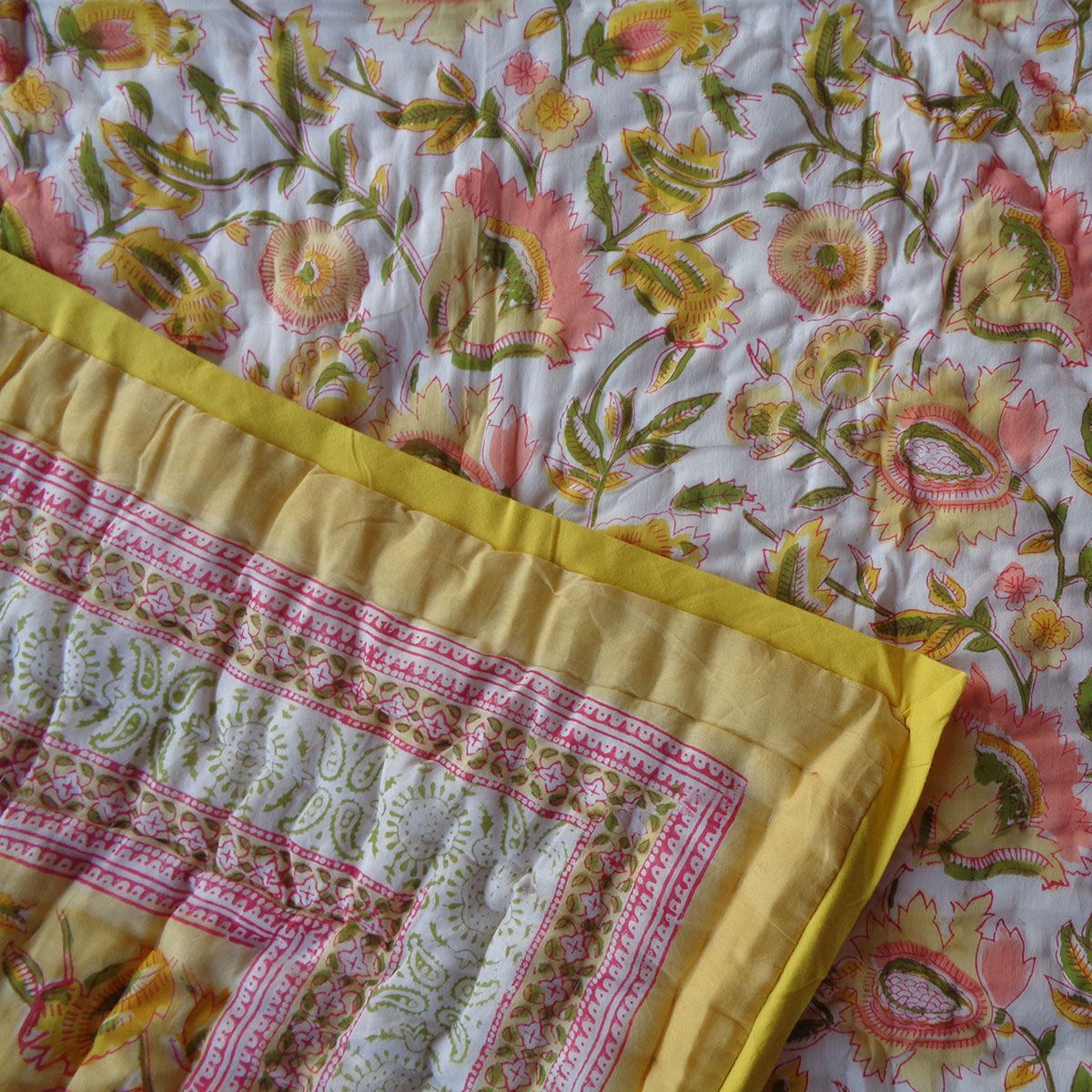Hand Block Printed Baby Quilt Jaipur Razai  August Yellow 906211