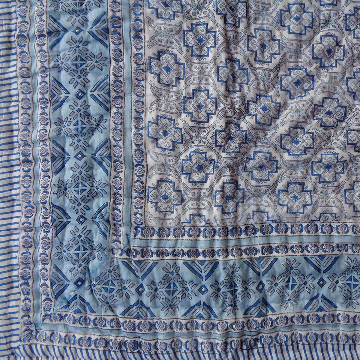 Hand Block Printed Baby Quilt Jaipur Razai  Geo Cross Blue 906779
