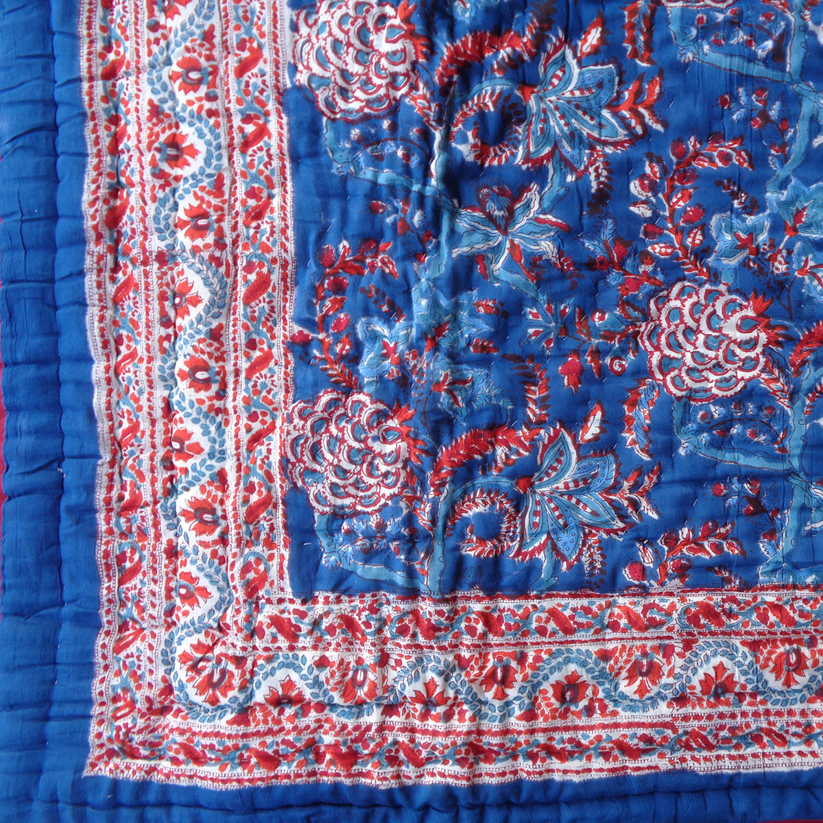 Hand Block Printed Baby Quilt Jaipur Razai New Dark Blue Flower 504650