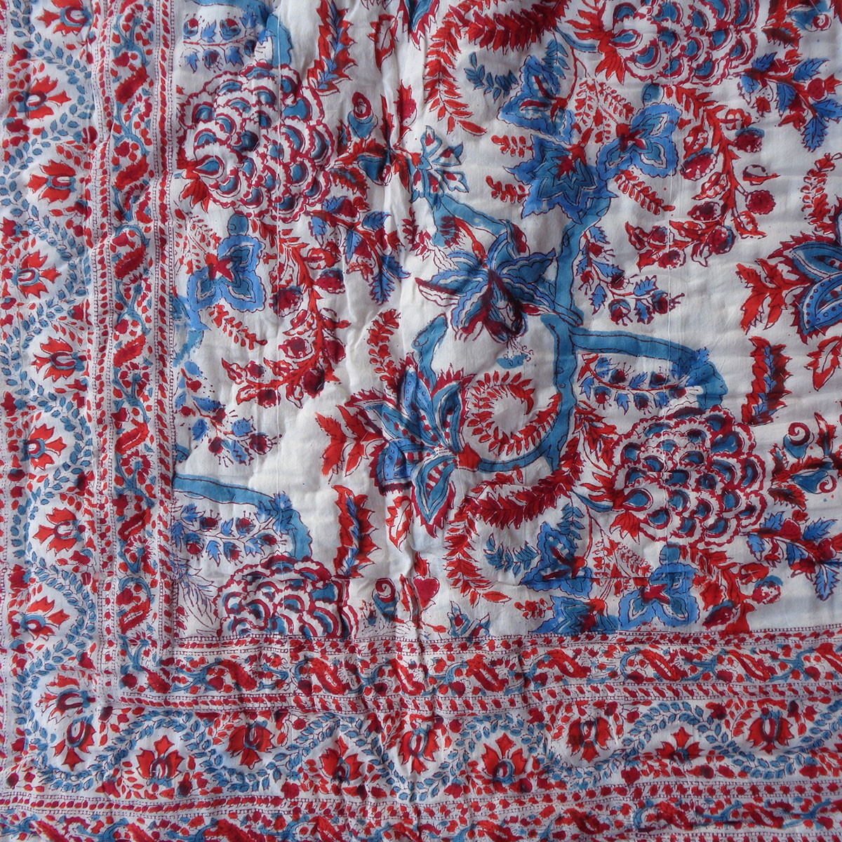 Hand Block Printed Baby Quilt Jaipur Razai New Dark Blue Flower 504650