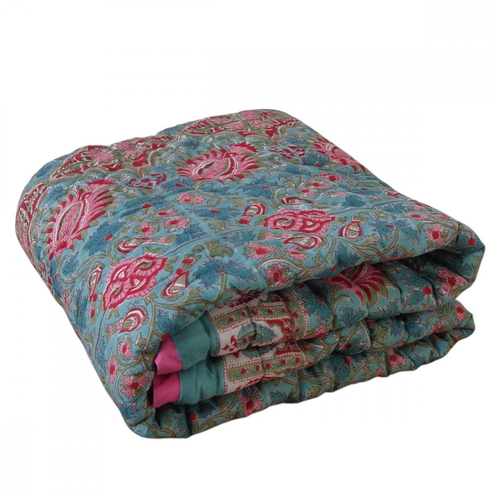 Image of Baby Quilt for Toddler, Hand Block Printed | Bird Of Paradise Jade 906784