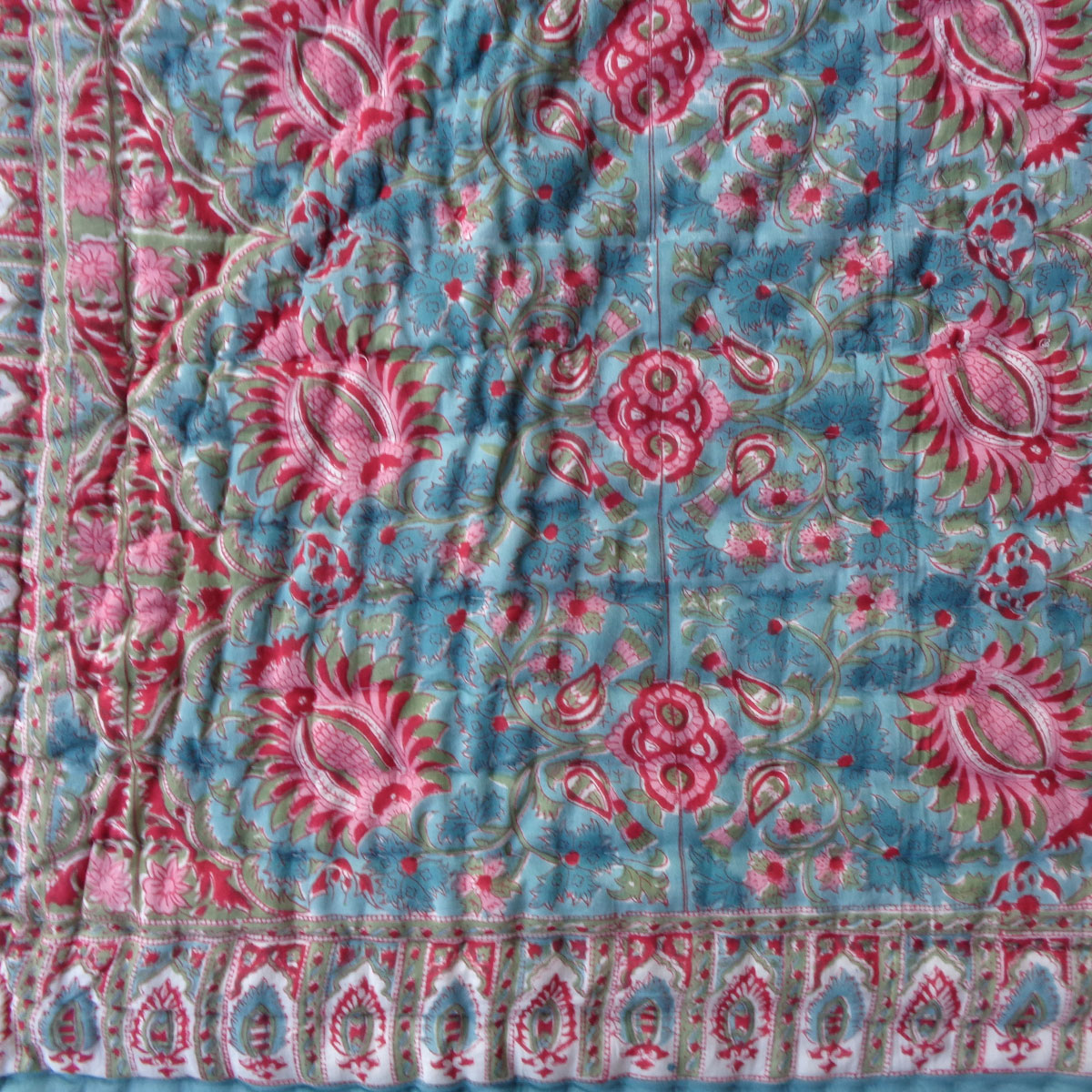 Baby Quilt for Toddler Hand Block Printed  Bird Of Paradise Jade 906784