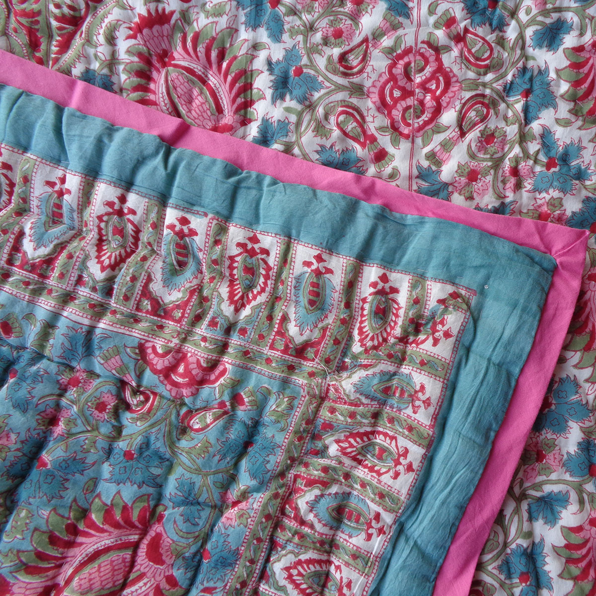 Baby Quilt for Toddler Hand Block Printed Bird Of Paradise Jade 906784