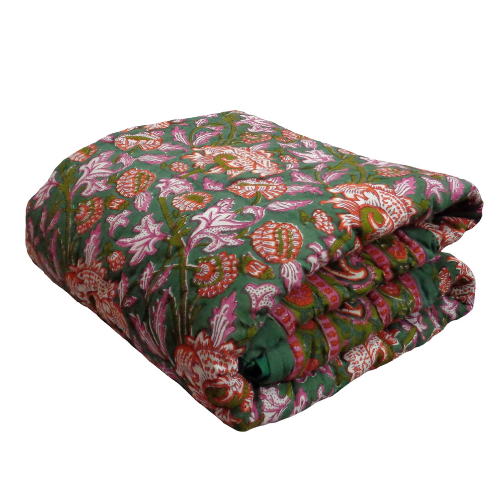 Baby Quilt for Toddler Hand Block Printed  Amarnath Green Gud 109001