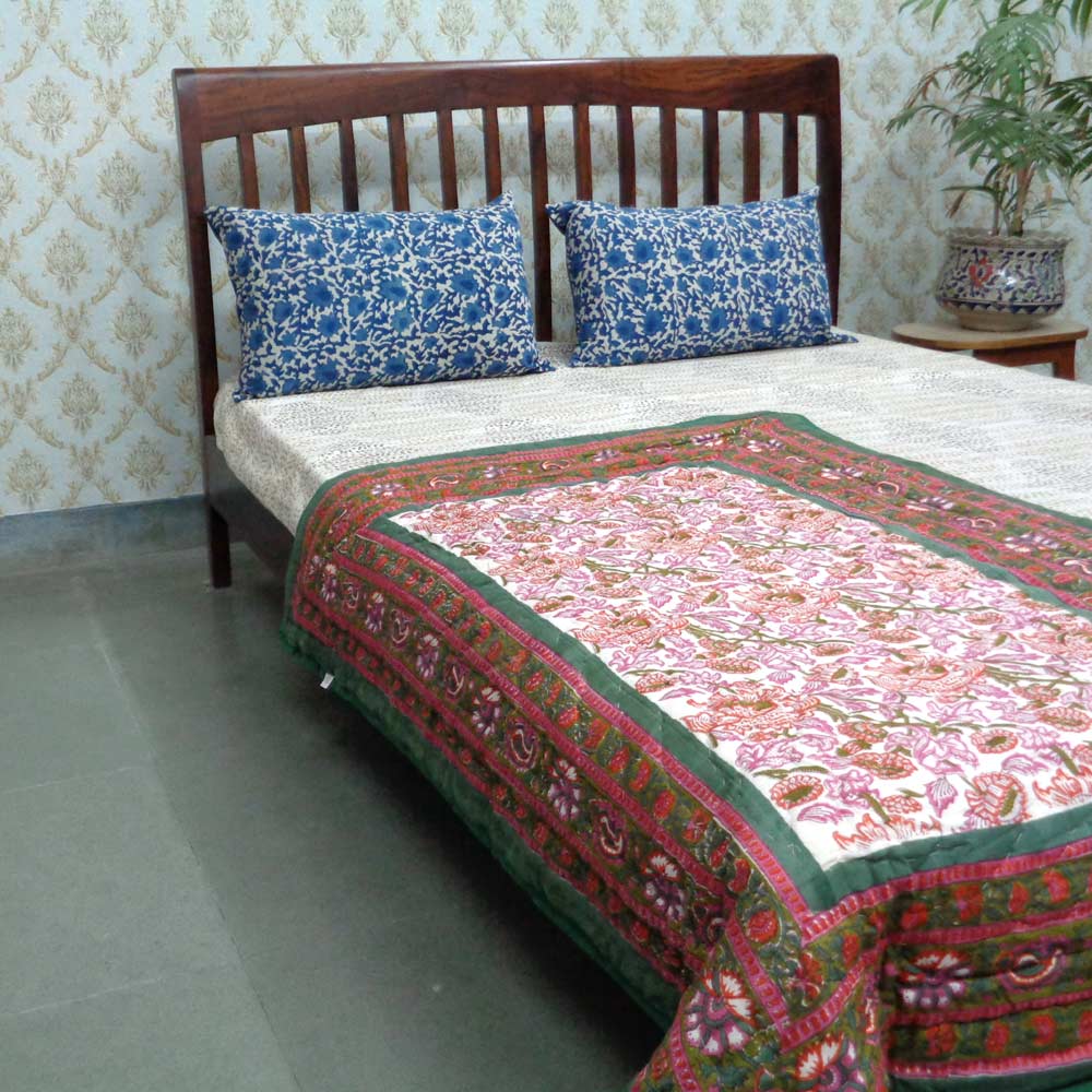 Baby Quilt for Toddler Hand Block Printed  Amarnath Green Gud 109001