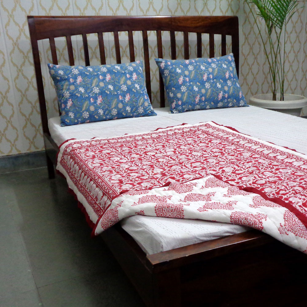 Hand Block Printed Baby Quilt 100x140 cm Jaipur Razai Bauhaus Lolipop 502191