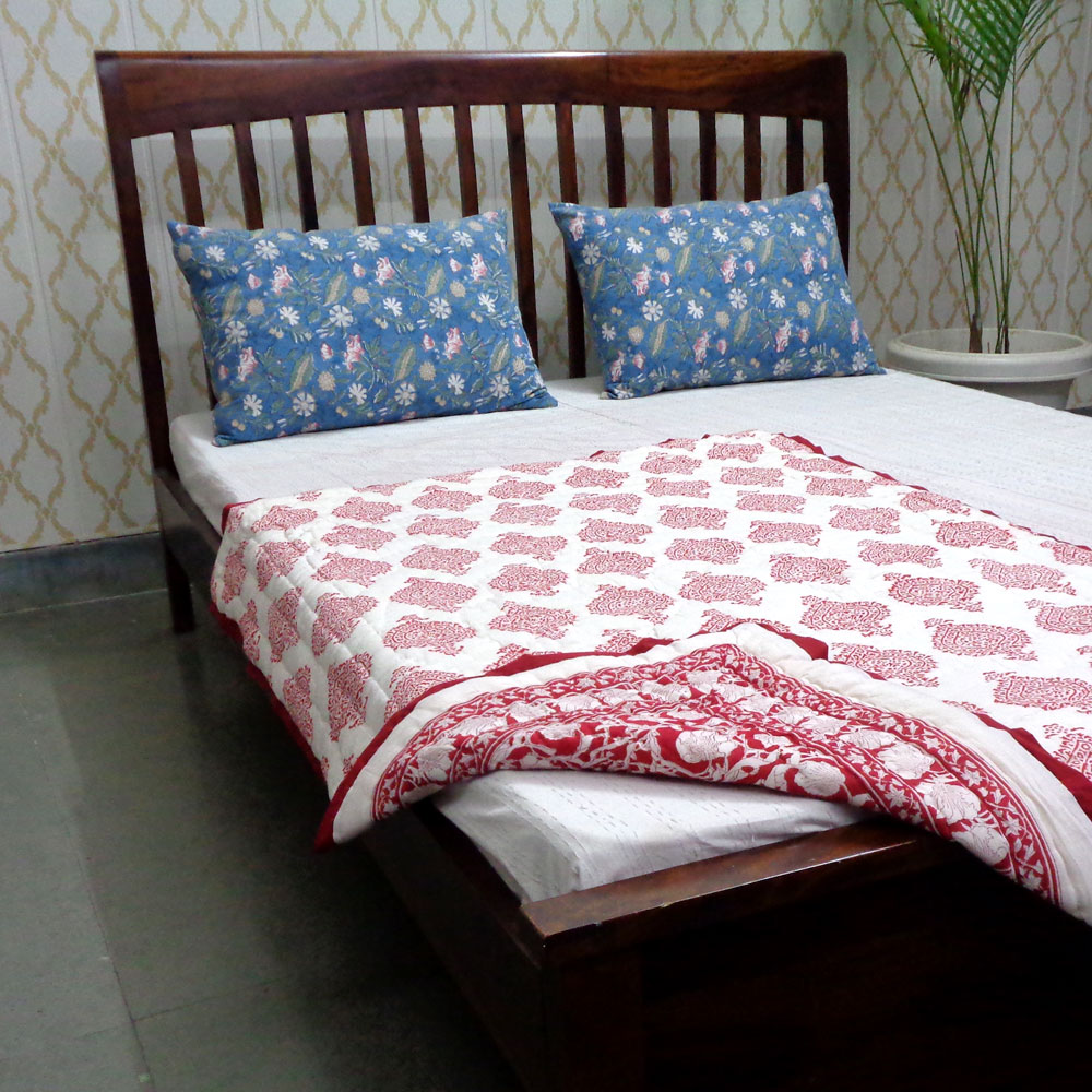 Hand Block Printed Baby Quilt 100x140 cm Jaipur Razai Bauhaus Lolipop 502191