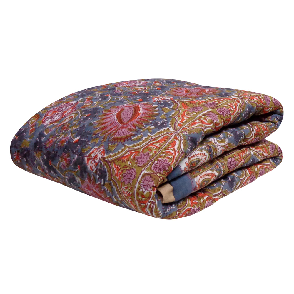 Baby Quilt for Toddler Hand Block Printed Cotton Quilt Bird of Paradise 204645