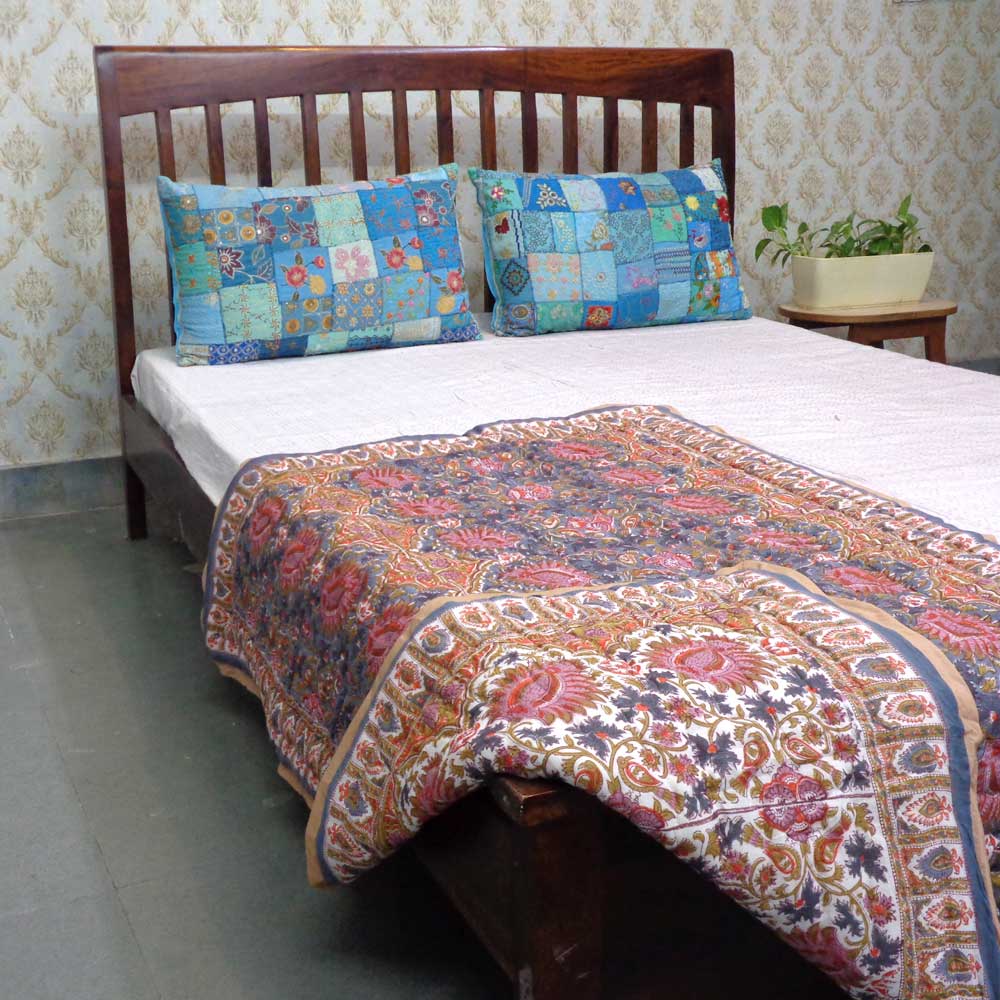 Baby Quilt for Toddler Hand Block Printed Cotton Quilt Bird of Paradise 204645