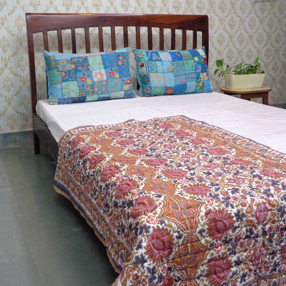 Baby Quilt for Toddler Hand Block Printed Cotton Quilt Bird of Paradise 204645