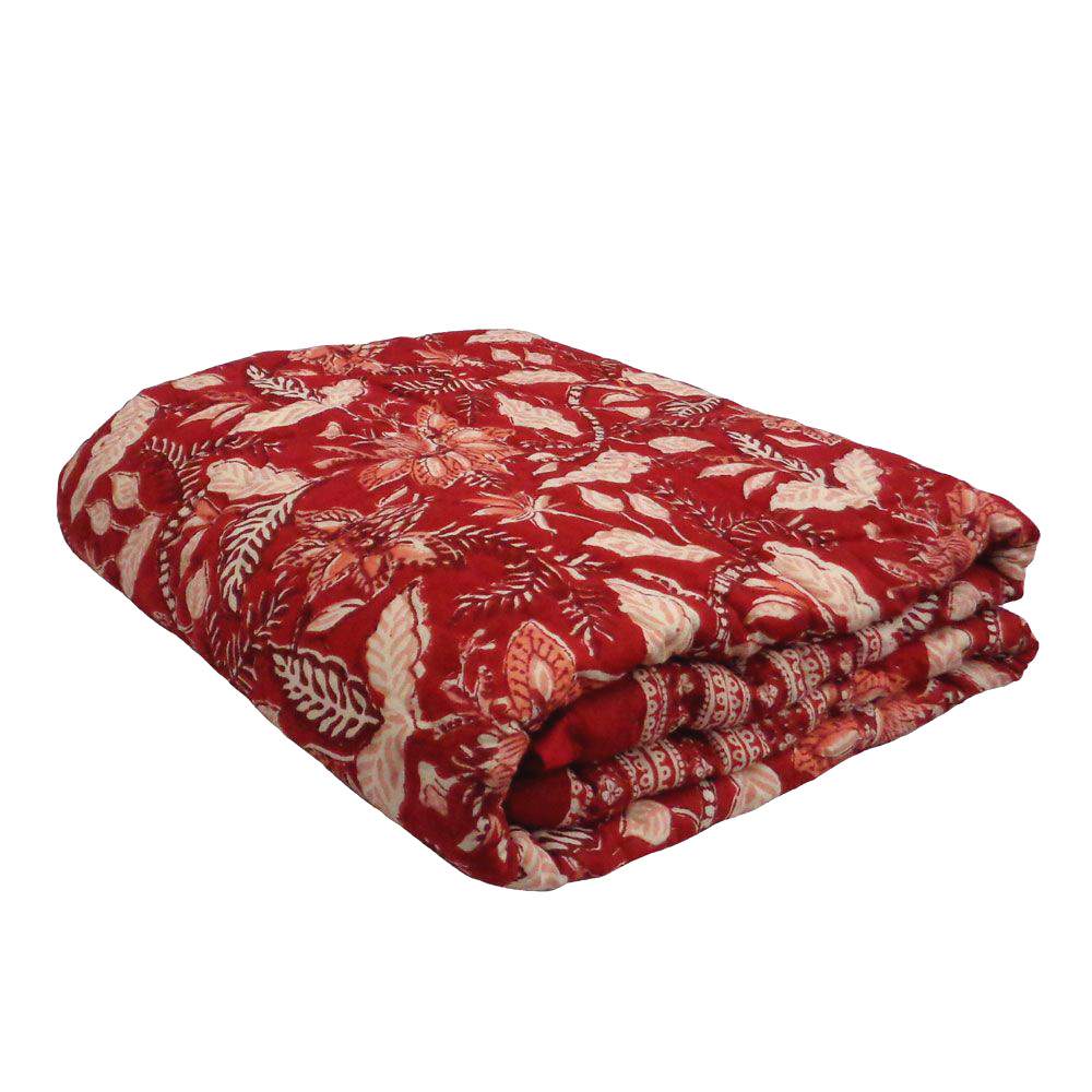 Hand Block Printed Baby Quilt 100x140 cm Jaipur Razai Bossanova Red Gud 208858