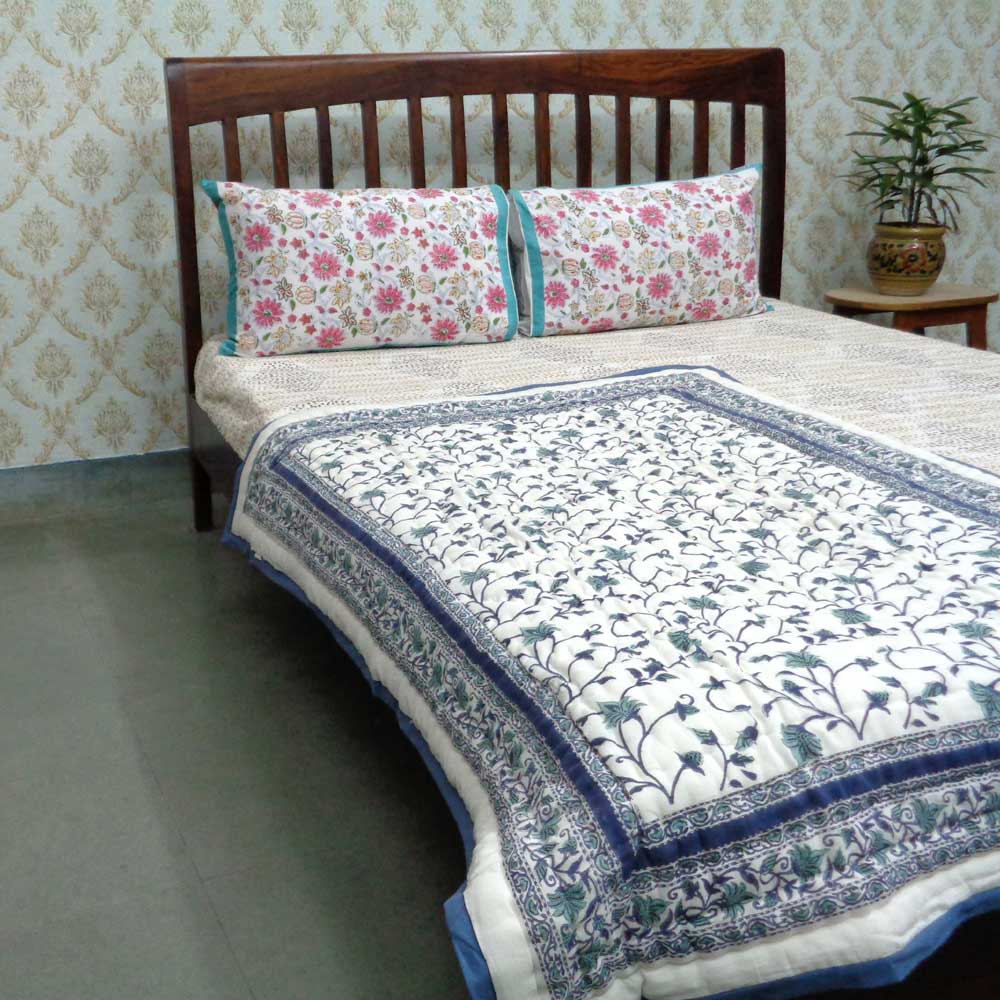 Hand Block Printed Baby Quilt  100x140 cm Jaipur Razai Floral Bale 104409