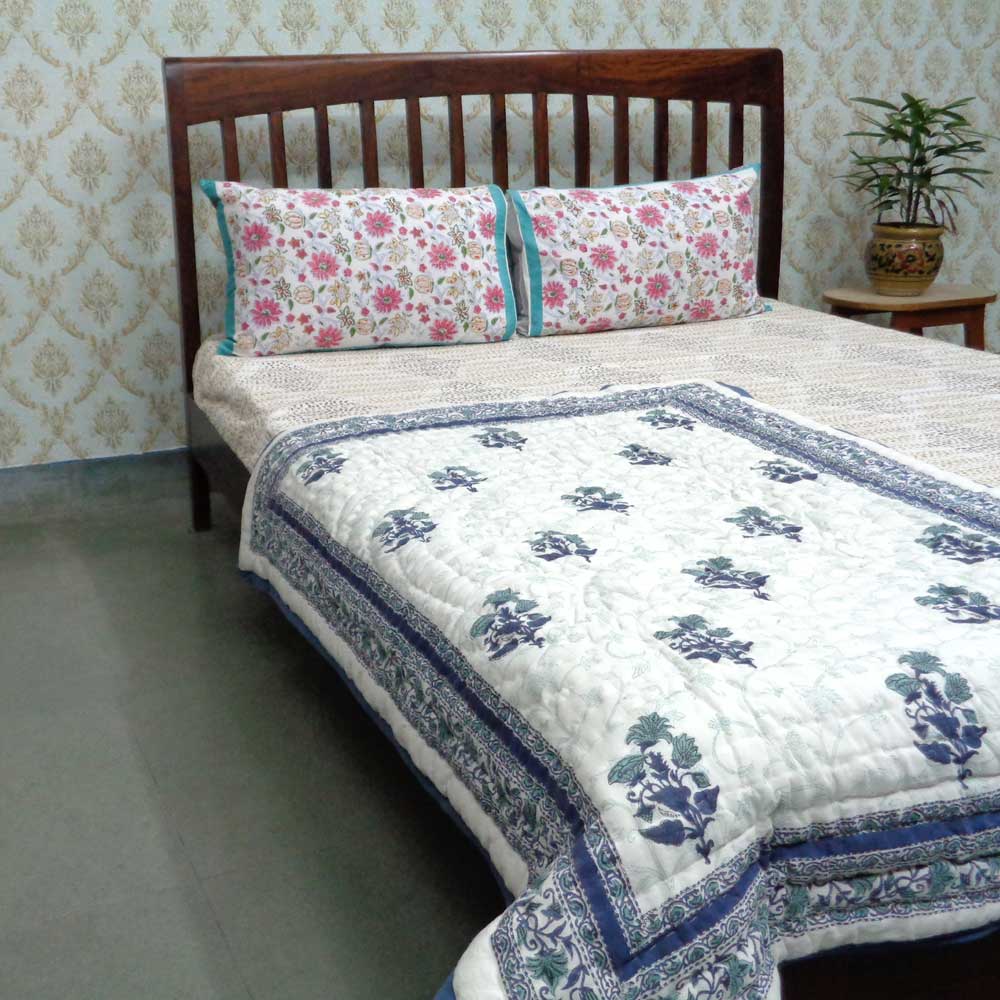 Hand Block Printed Baby Quilt  100x140 cm Jaipur Razai Floral Bale 104409