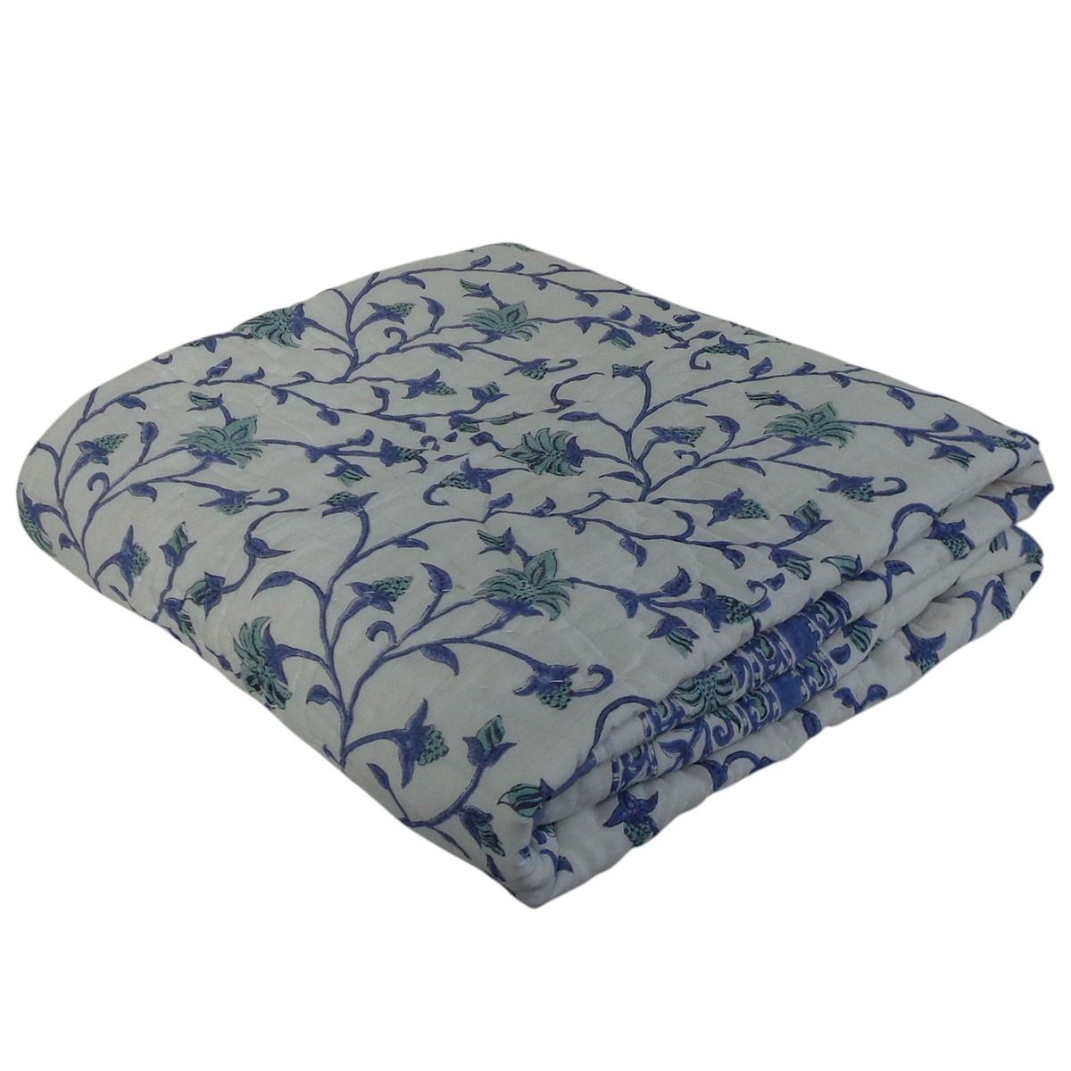 Hand Block Printed Baby Quilt Jaipur Razai   Floral Bale Blue 202862