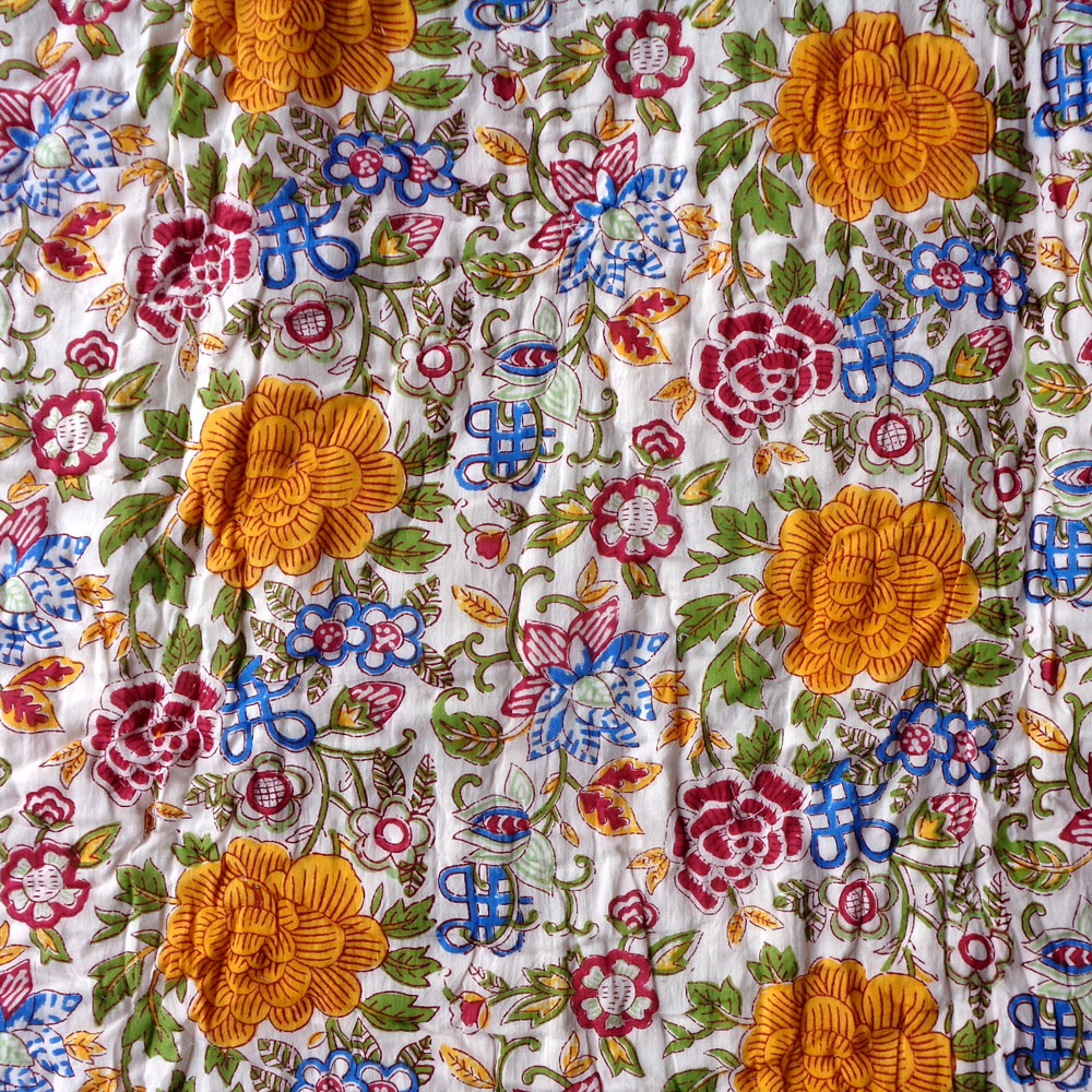 Hand Block Printed Baby Quilt  100x140 cm Jaipur Razai  Floral Canvas Blue Jade Gud 206865