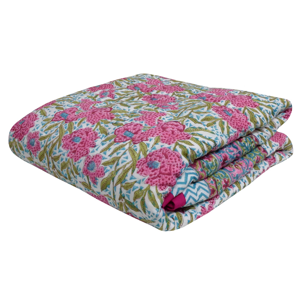 Baby Quilt for Toddler Hand Block Printed  Flower Candy 205977