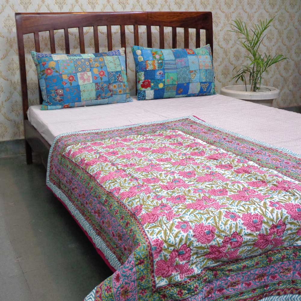 Baby Quilt for Toddler Hand Block Printed  Flower Candy 205977