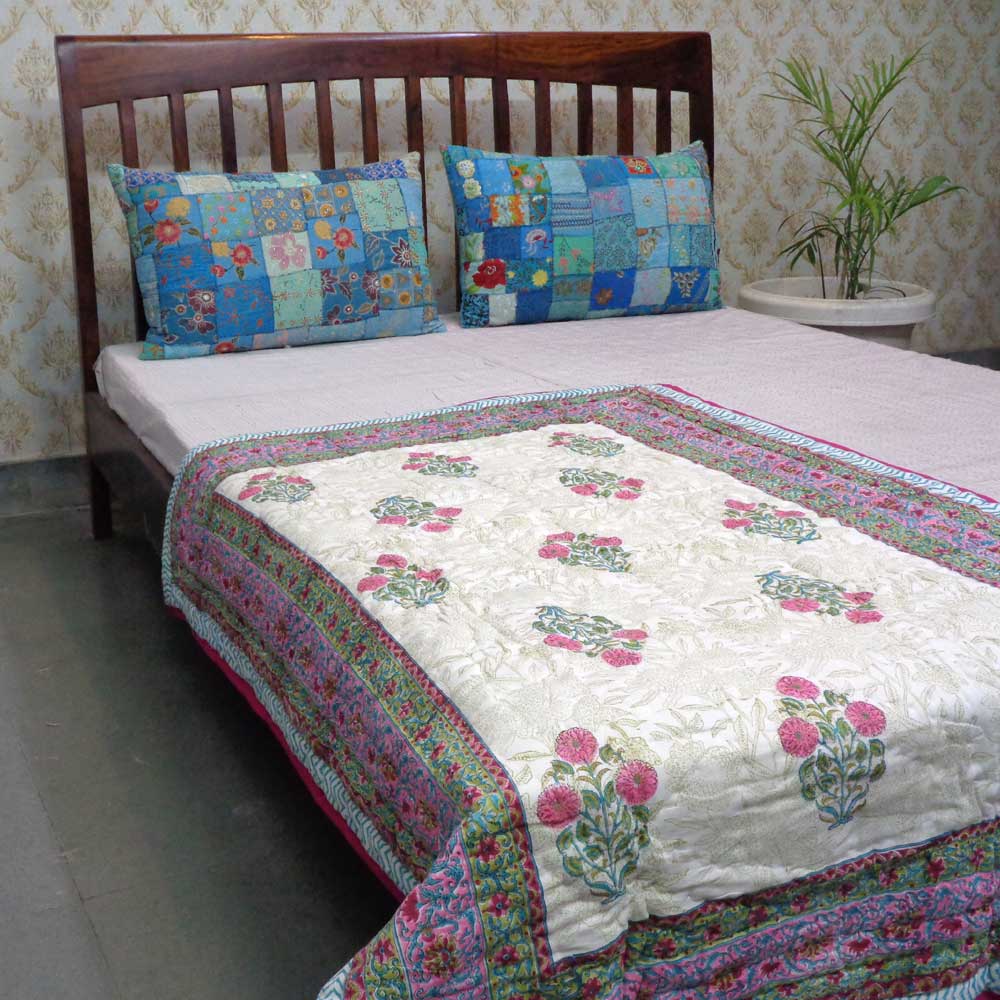 Baby Quilt for Toddler Hand Block Printed  Flower Candy 205977