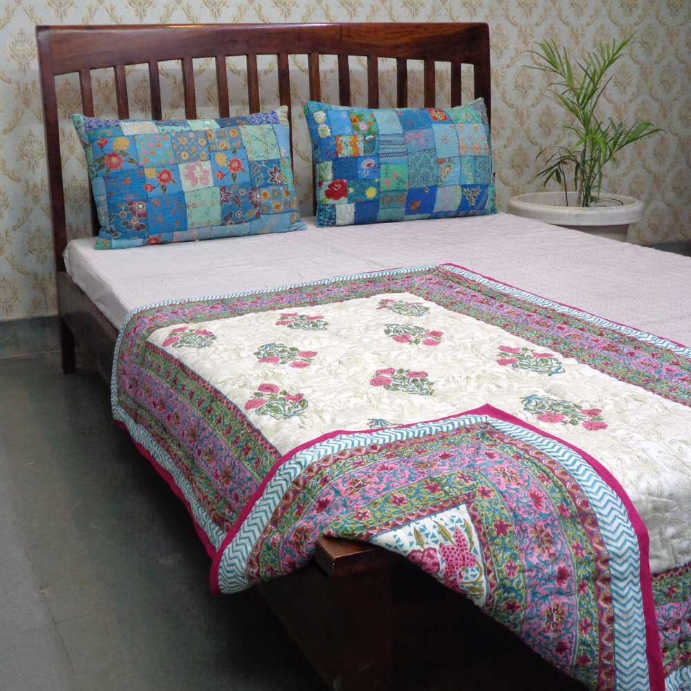 Baby Quilt for Toddler Hand Block Printed  Flower Candy 205977