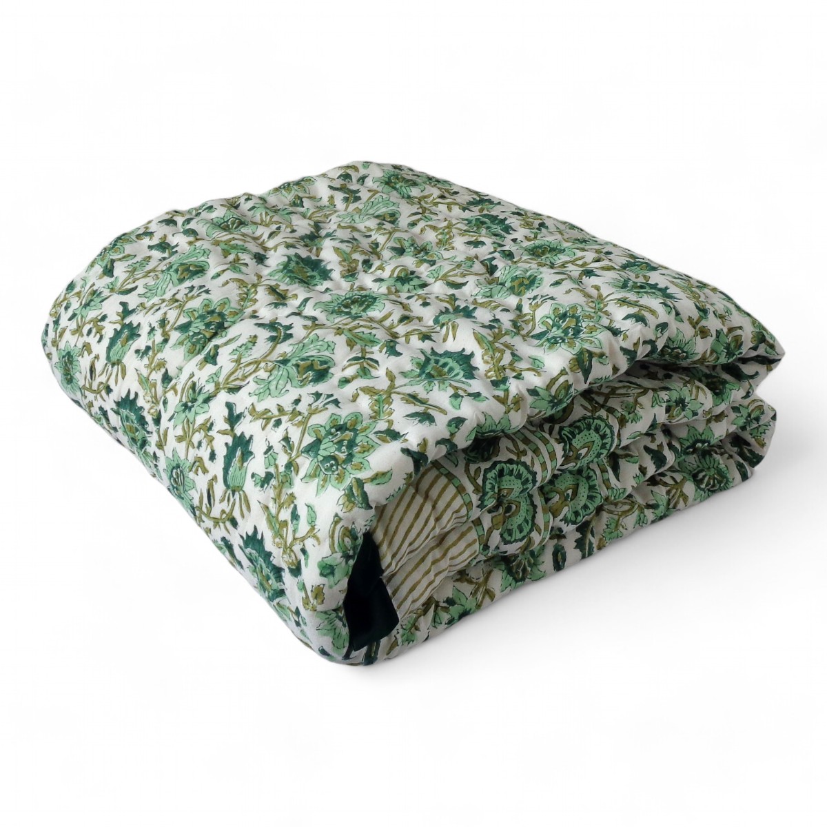 Hand Block Printed Baby Quilt 100x140 cm Jaipur Razai Hari Bagia Jaal 605170