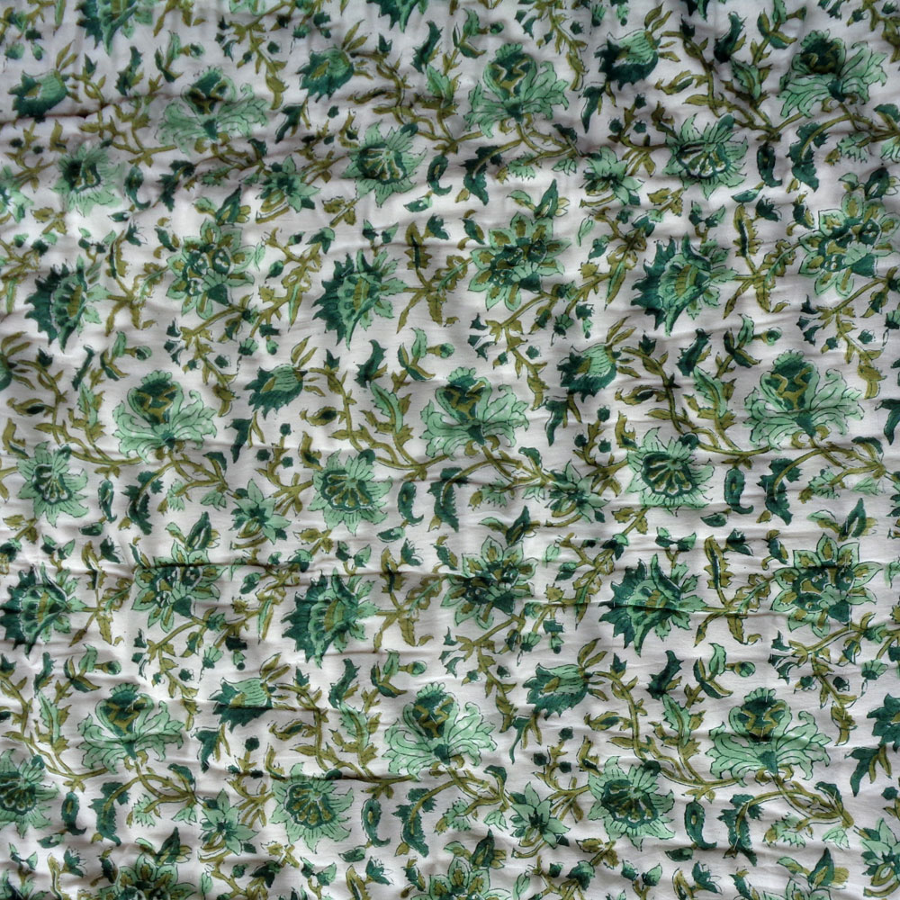 Hand Block Printed Baby Quilt 100x140 cm Jaipur Razai Hari Bagia Jaal 605170