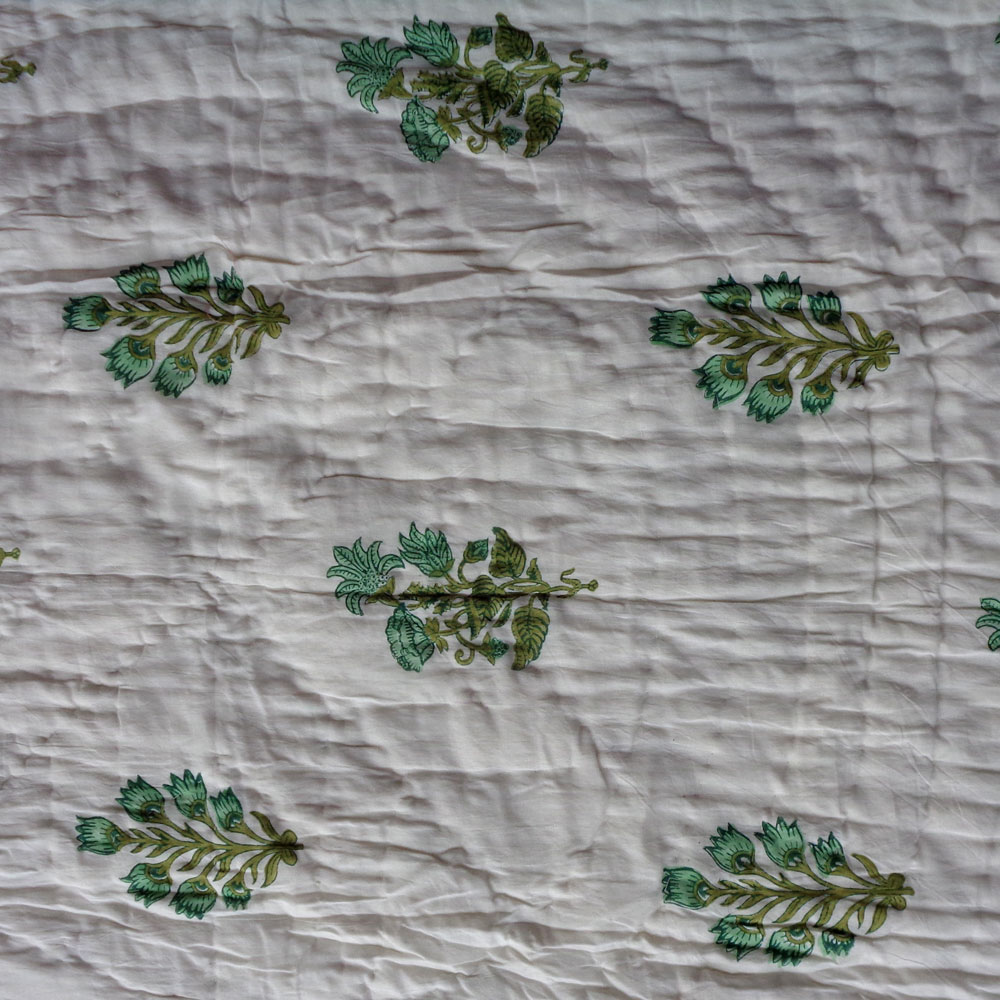 Hand Block Printed Baby Quilt 100x140 cm Jaipur Razai Hari Bagia Jaal 605170