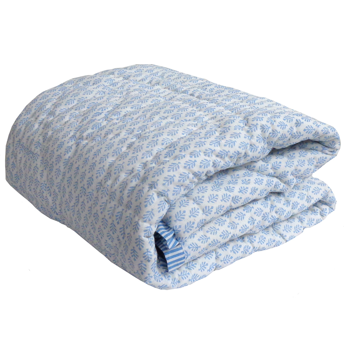 Baby Quilt for Toddler Hand Block Printed Cotton Quilt  Neem Booti Blue 207699