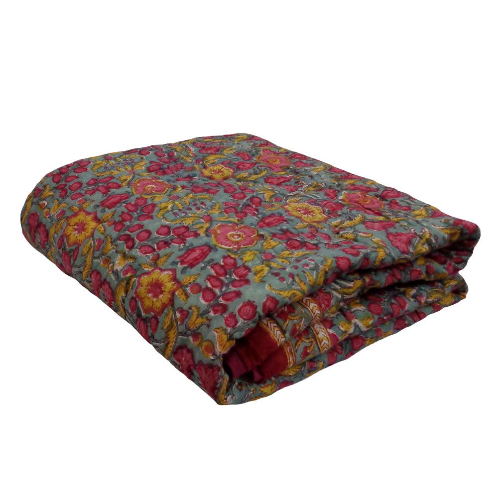 Baby Quilt for Toddler Hand Block Printed Phulwari 0973