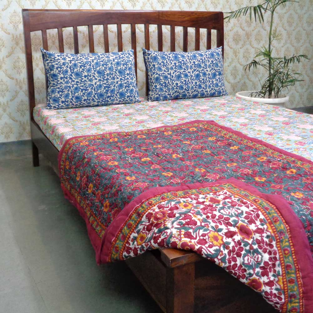 Baby Quilt for Toddler Hand Block Printed Phulwari 0973