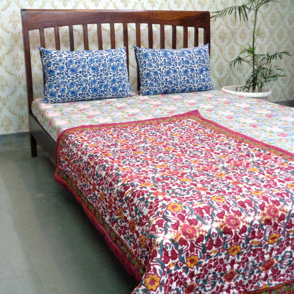 Baby Quilt for Toddler Hand Block Printed Phulwari 0973