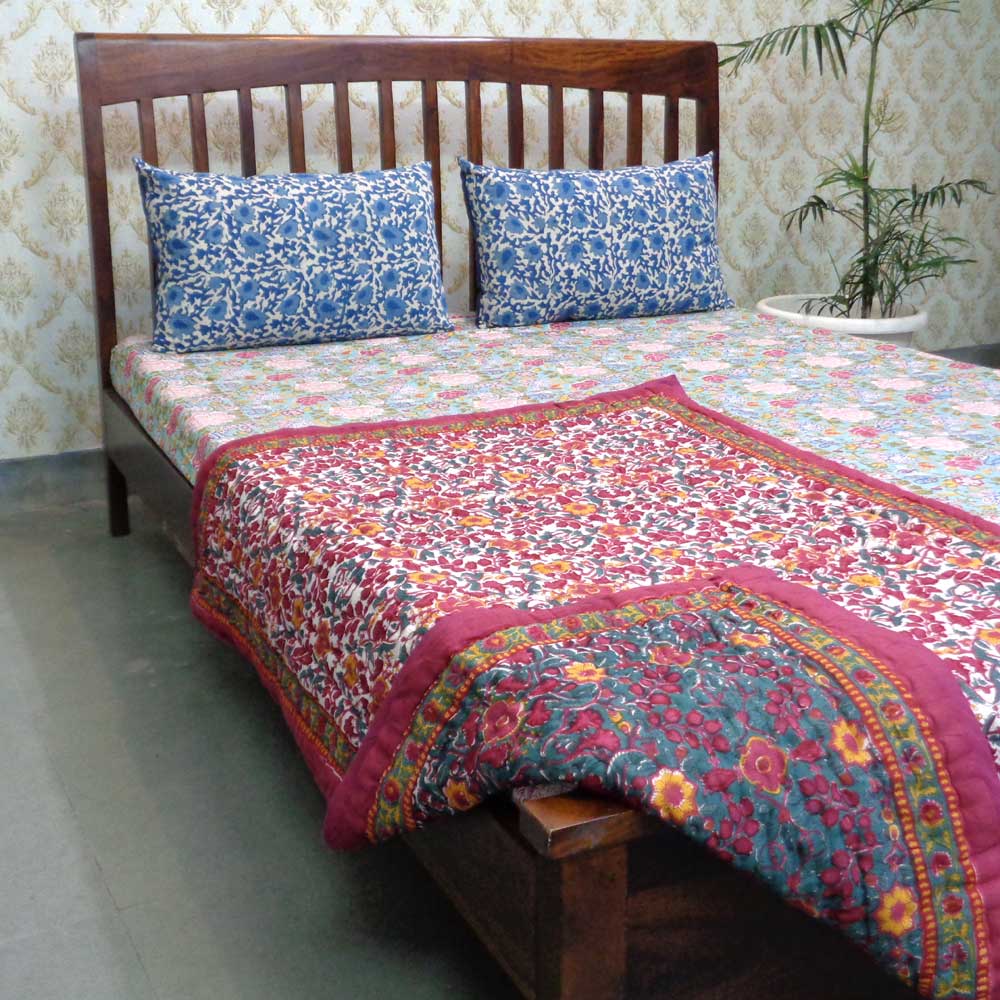 Baby Quilt for Toddler Hand Block Printed Phulwari 0973